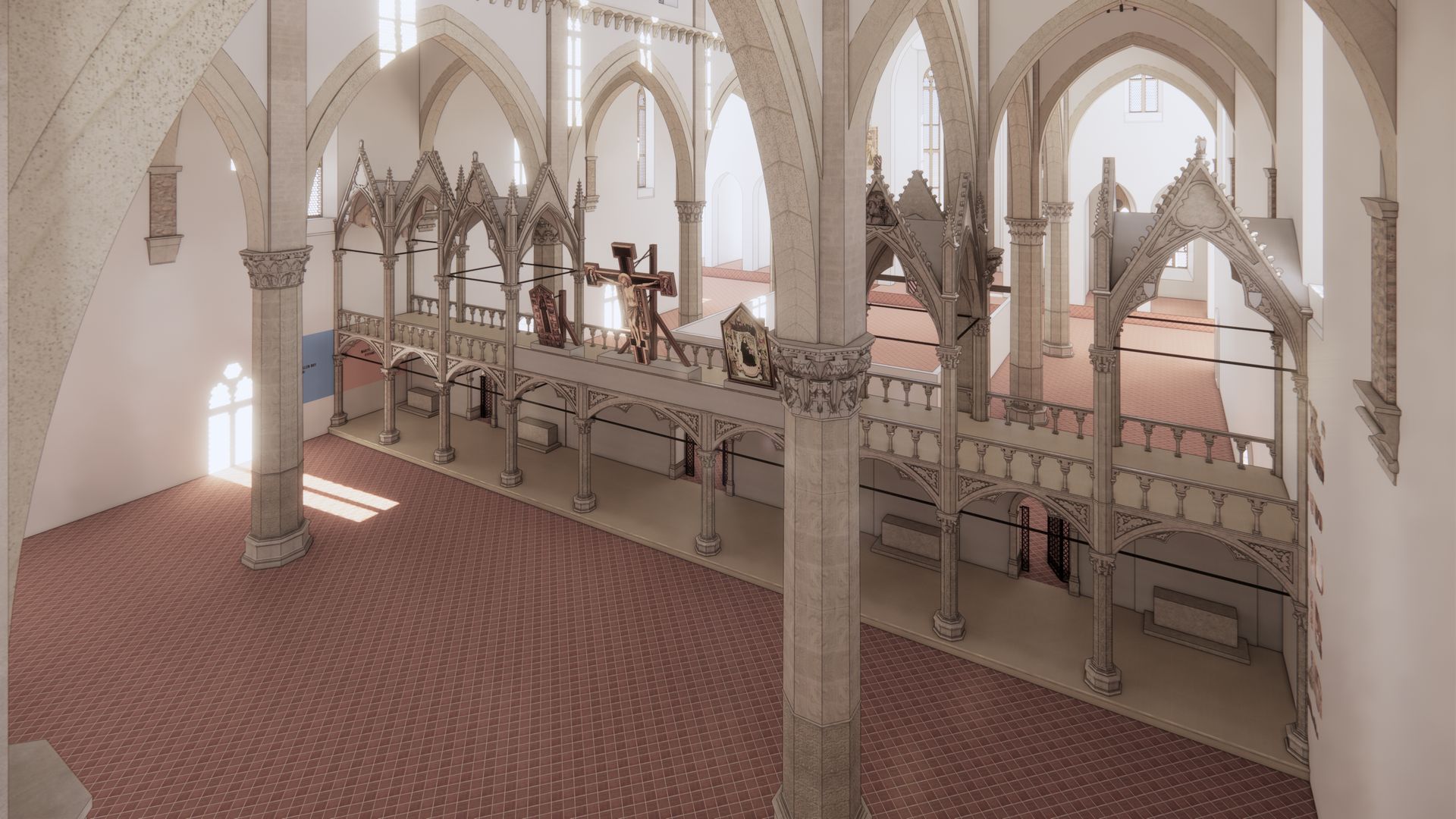 Ricostruzione virtuale del tramezzo trecentesco nella basilica di Santa Croce a Firenze