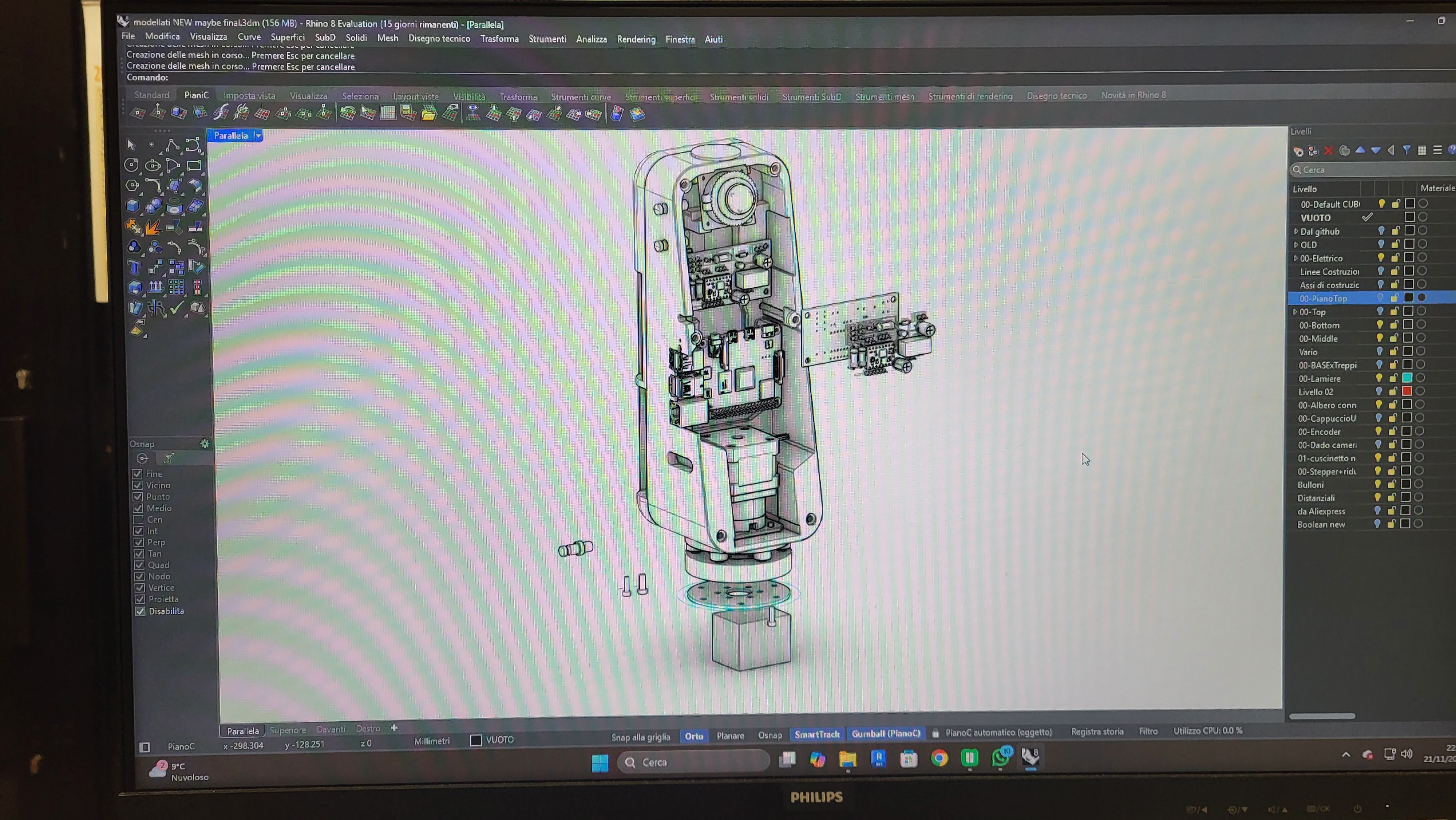 Modello 3D del prototipo PiLiDAR visualizzato in Rhino