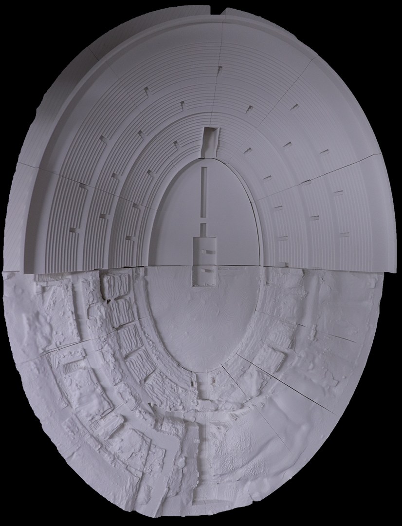 Modello digitale visto dall'alto di un anfiteatro preparato per la stampa 3D